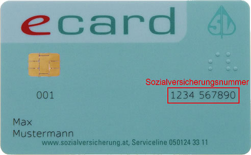 Abbildung einer e-Card mit Markierung der Sozialversicherungsnummer